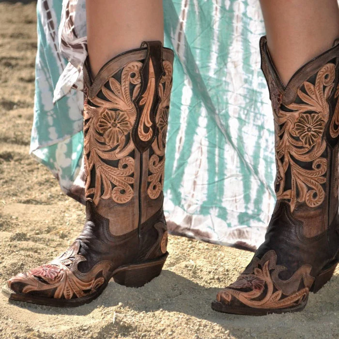 Botas Altas de Cuero Cincelado Original para Mujer Horma Punta Recortada - Image 3