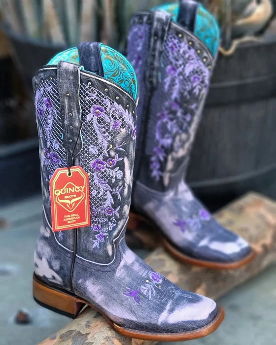 Botas de Cuero Lijado para Mujer en Horma Rodeo Color Morado - Image 2