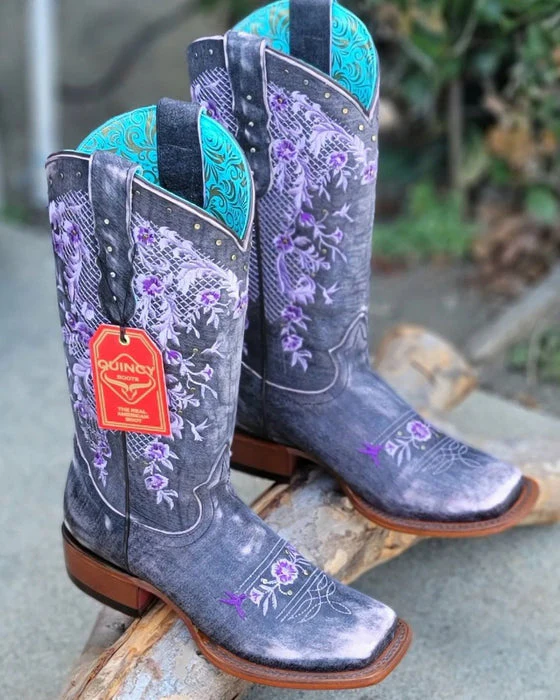 Botas de Cuero Lijado para Mujer en Horma Rodeo Color Morado - Image 4