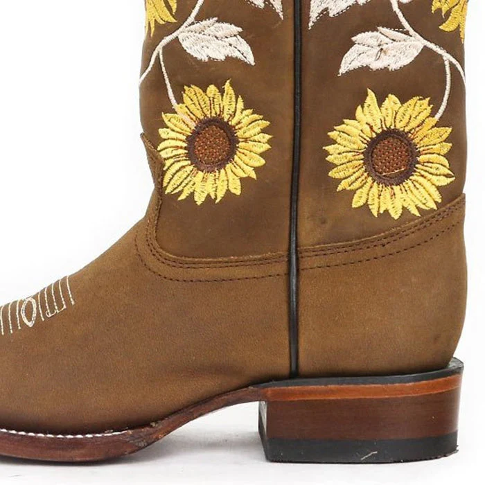 Botas de Cuero Crazy Horma Rodeo Cuadrada para Dama Color Tan - Image 2
