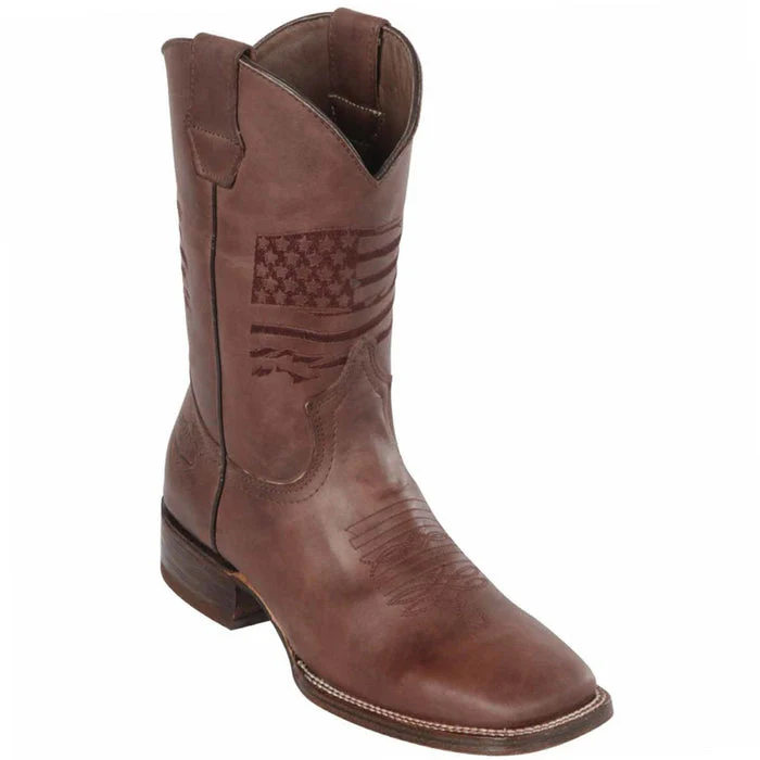 Botas de Cuero Grasso Bandera USA Horma Rodeo Cuadrada