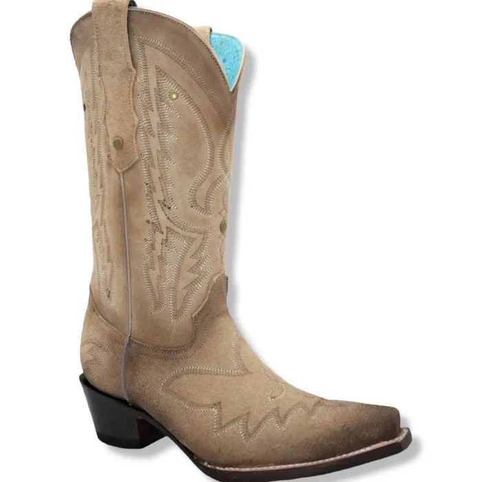 Botas de Gamuza Original para Mujer en Punta Recortada Arena