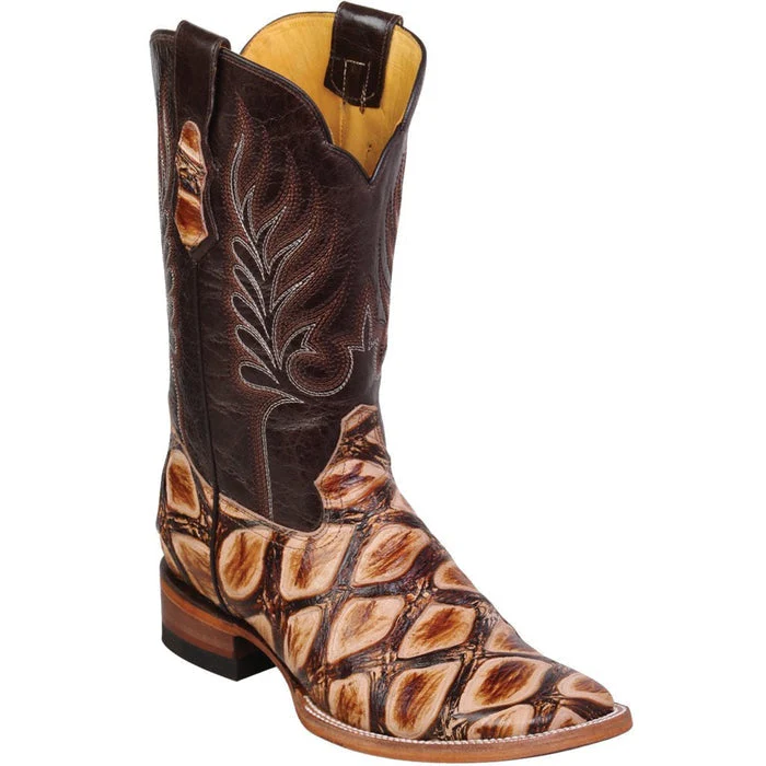 Botas de Pescado Africano Grabado Horma Rodeo Cuadrada