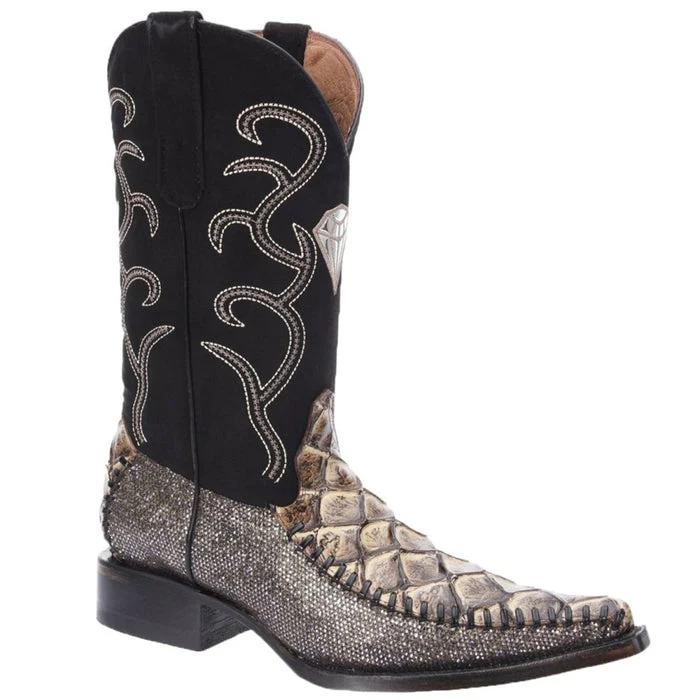 Botas de Pescado Pirarucu Grabado en Horma 3X Aladino Color Negro