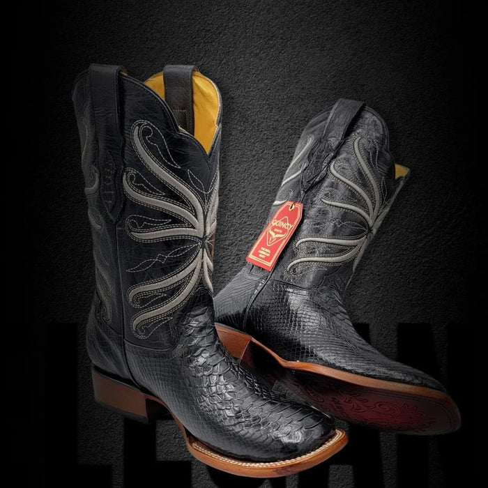 Botas de Piton Grabado Horma Rodeo Cuadrada Color Negro - Image 3