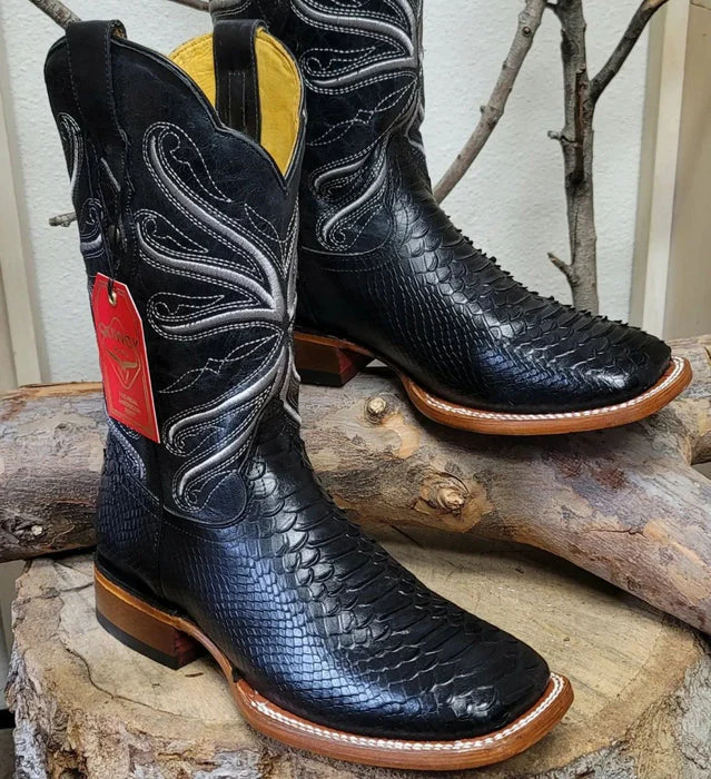 Botas de Piton Grabado Horma Rodeo Cuadrada Color Negro - Image 7