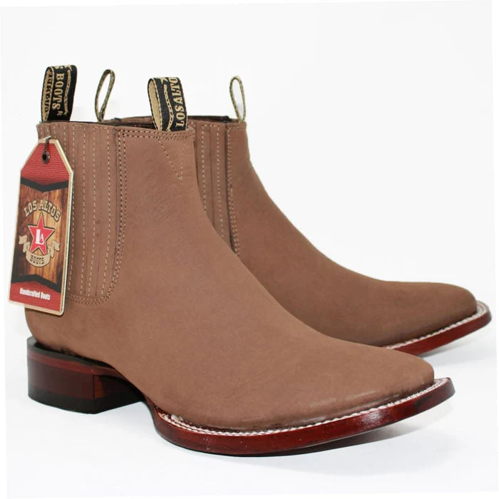 Botines Charros de Gamuza Punta Cuadrada Los Altos Boots Color Taupe - Image 4
