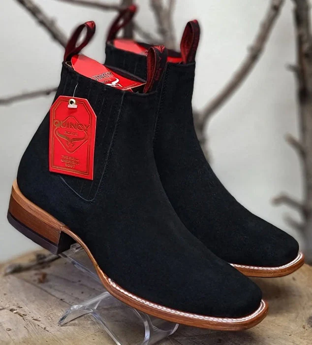 Botines Charros Quincy de Gamuza con Punta Cuadrada Negro - Image 10