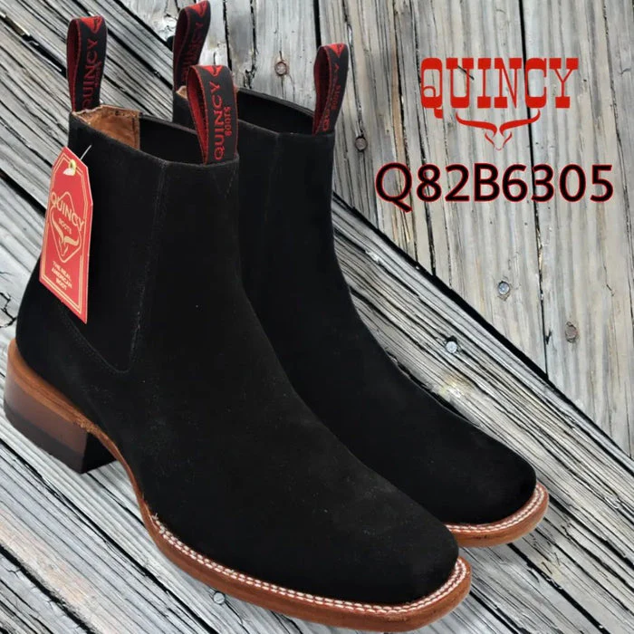 Botines Charros Quincy de Gamuza con Punta Cuadrada Negro - Image 8