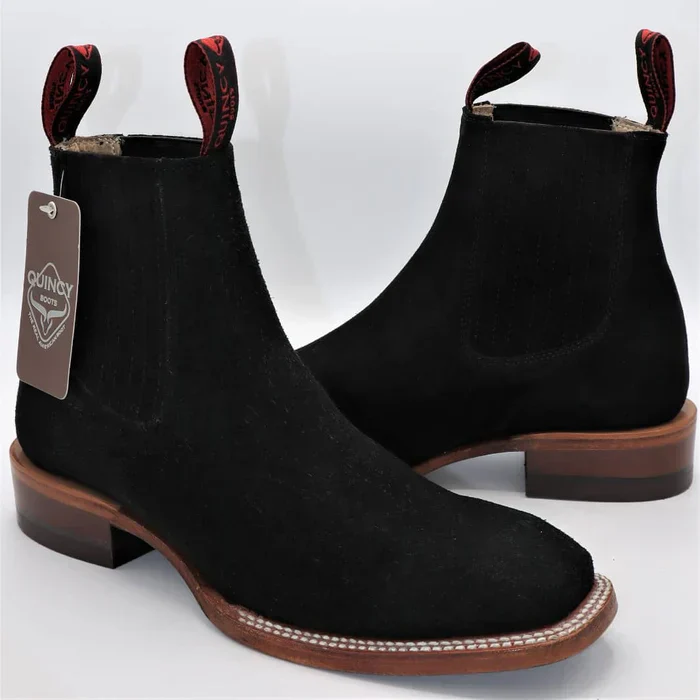 Botines Charros Quincy de Gamuza con Punta Cuadrada Negro - Image 5
