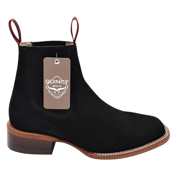 Botines Charros Quincy de Gamuza con Punta Cuadrada Color Negro - Image 6