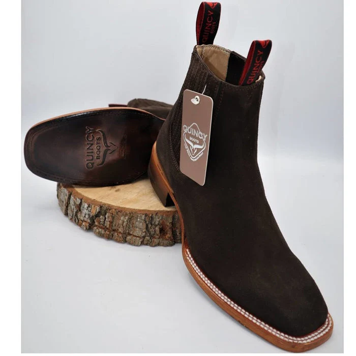 Botines Charros Quincy de Gamuza con Punta Cuadrada Color Chocolate - Image 2