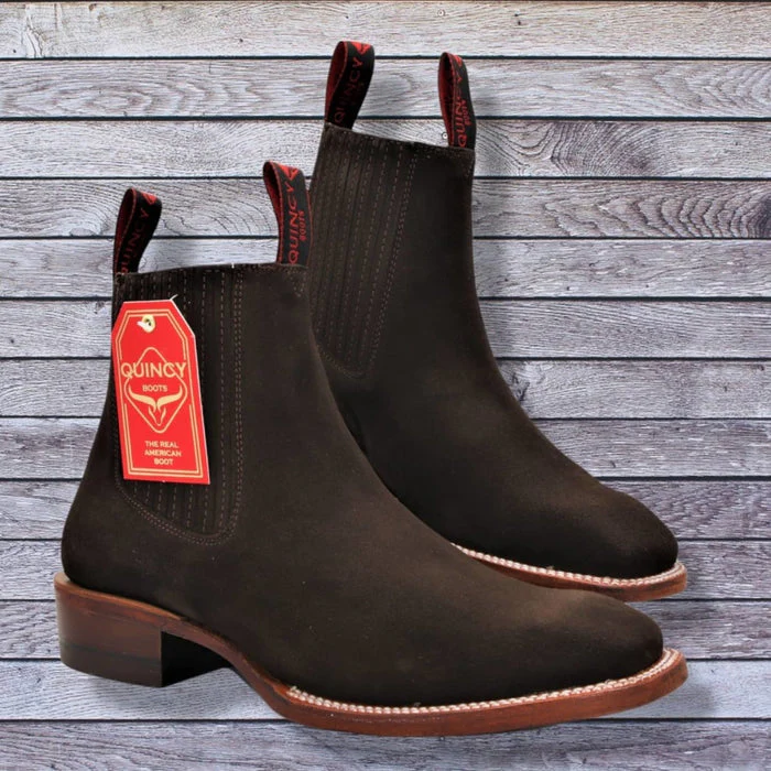 Botines Charros Quincy de Gamuza con Punta Cuadrada Color Chocolate - Image 4