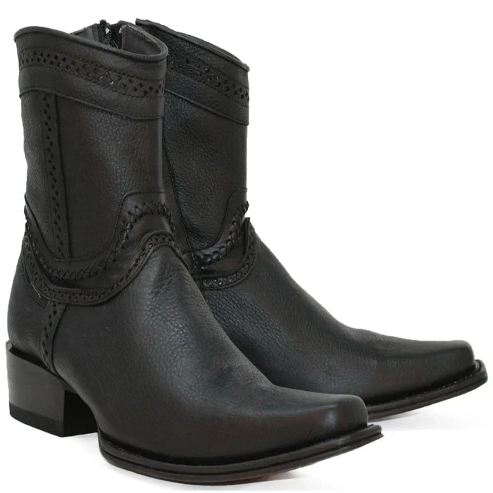 Botines de Cuero Original Punta Europea Color Negro LAB
