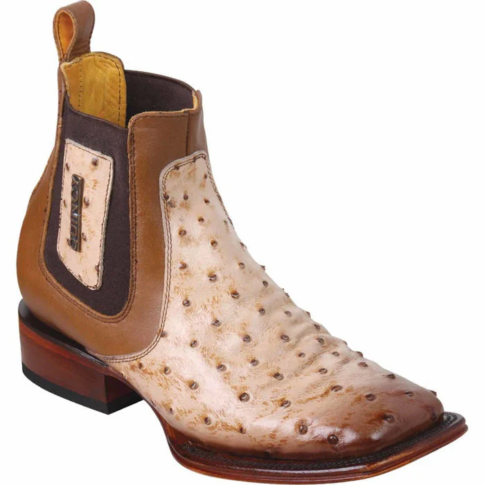 Botin de Avestruz Grabado con Punta Cuadrada