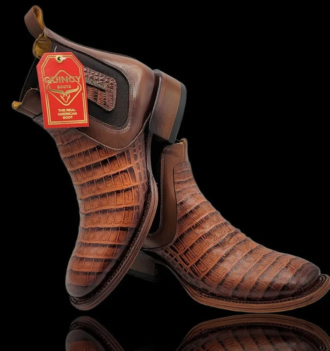 Botin de Cocodrilo Grabado Nuca con Punta Cuadrada Color Cognac - Image 4