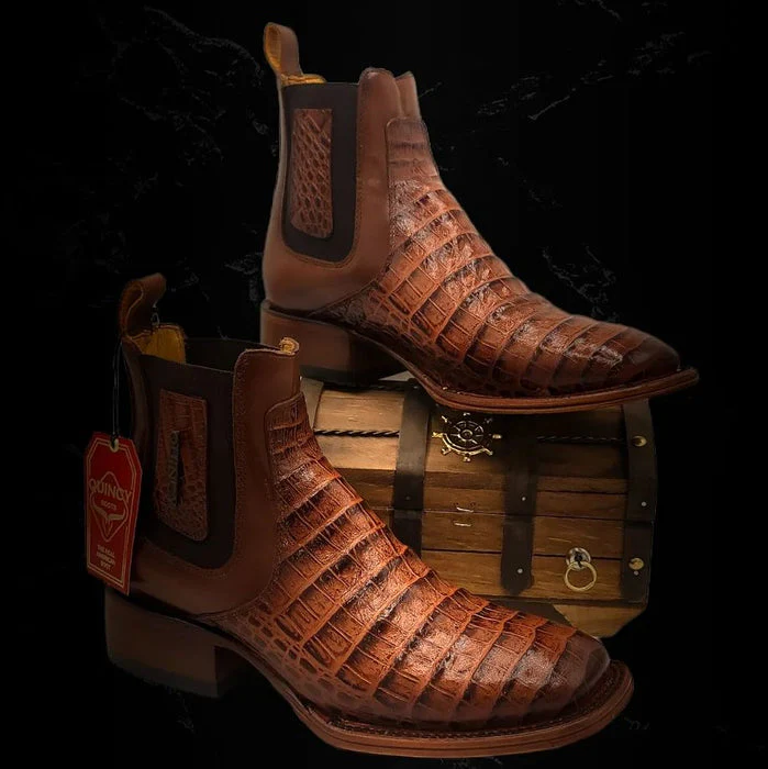 Botin de Cocodrilo Grabado Nuca con Punta Cuadrada Color Cognac - Image 6