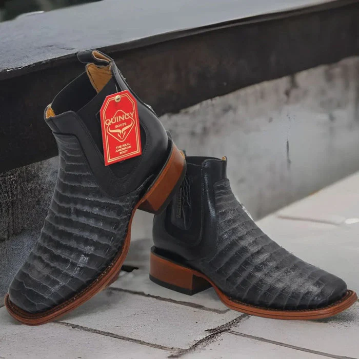 Botin de Cocodrilo Grabado Nuca con Punta Cuadrada Color Gris - Image 3