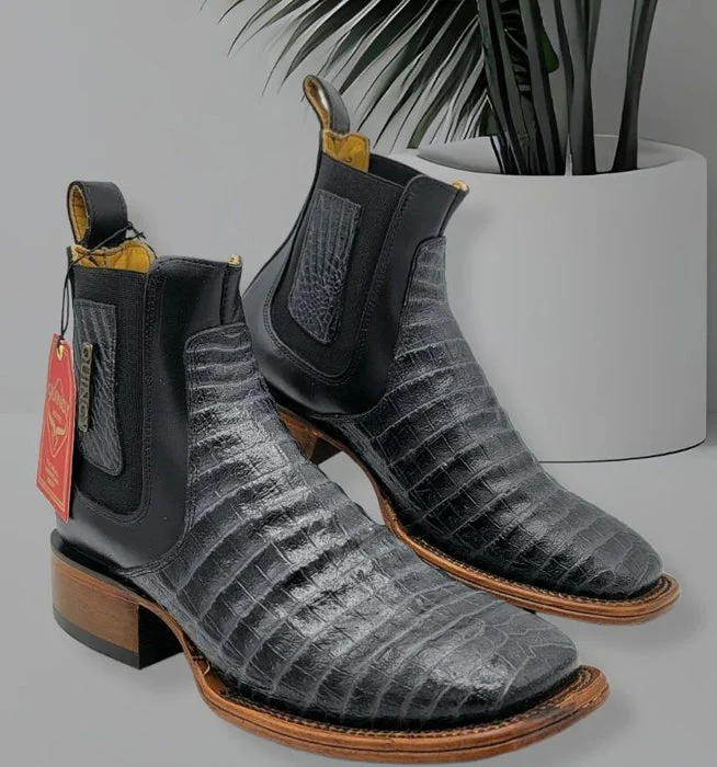 Botin de Cocodrilo Grabado Nuca con Punta Cuadrada Color Gris - Image 2