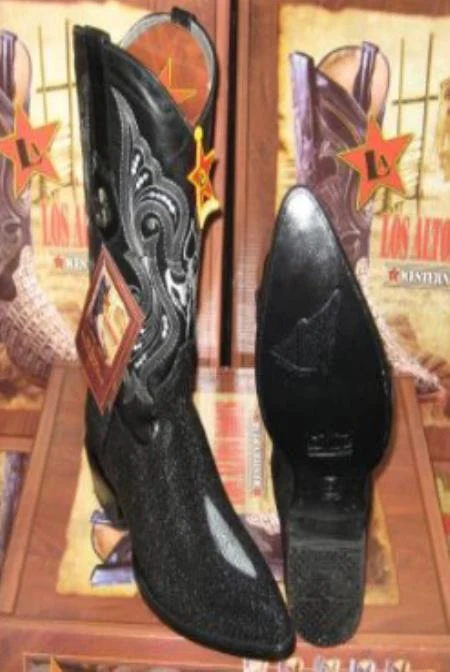 Botine Para Hombre Negro - Los Altos Boot Black Genuine Stingray Mantarraya Skin Single Stone Western Cowboy Botas De Mantarraya - Mantarraya Boots (EE)