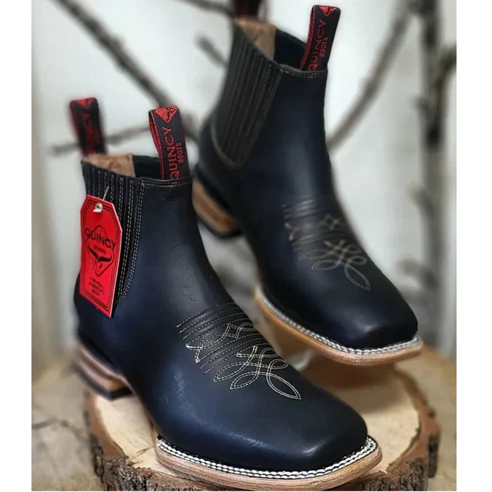 Botines Charros Quincy de Cuero con Punta Cuadrada Color Negro - Image 2