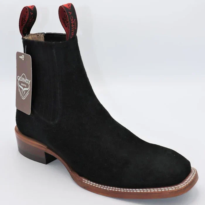 Botines Charros Quincy de Gamuza con Punta Cuadrada Color Negro - Image 5