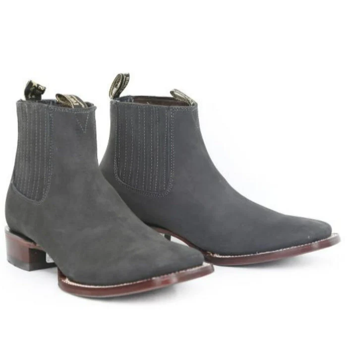 Botines Charros de Gamuza Punta Cuadrada Los Altos Boots Color Gris LAB