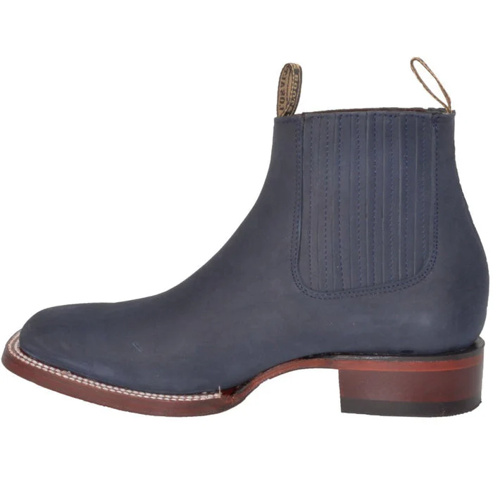 Botines Charros de Gamuza Punta Cuadrada Azul Marino Los Altos Boots - Image 4