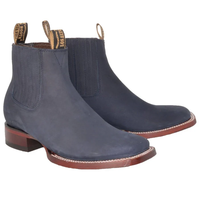 Botines Charros de Gamuza Punta Cuadrada Azul Marino Los Altos Boots - Image 2