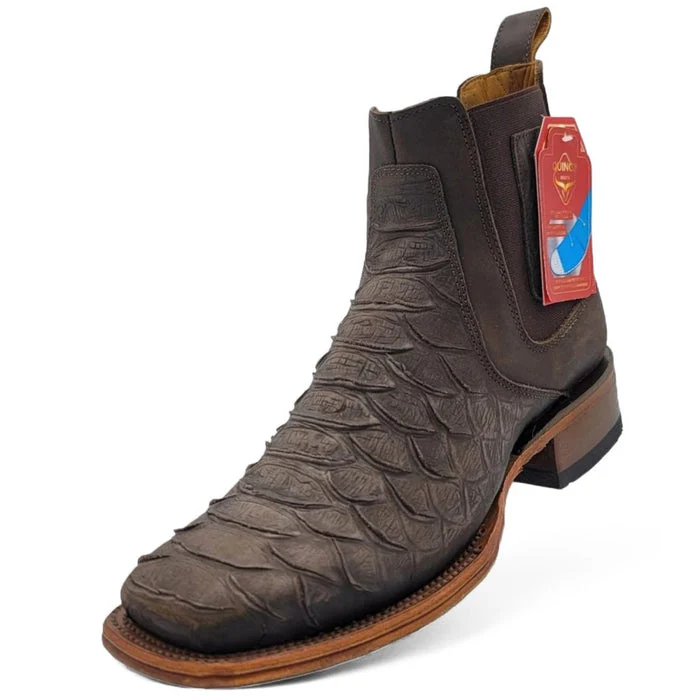 Botines de Piton Grabado Punta Cuadrada Color Chocolate