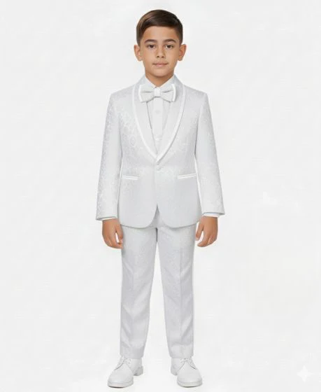 Boys 3 Piece Slim Fit Tuxedo - Paisley Design - Image 3