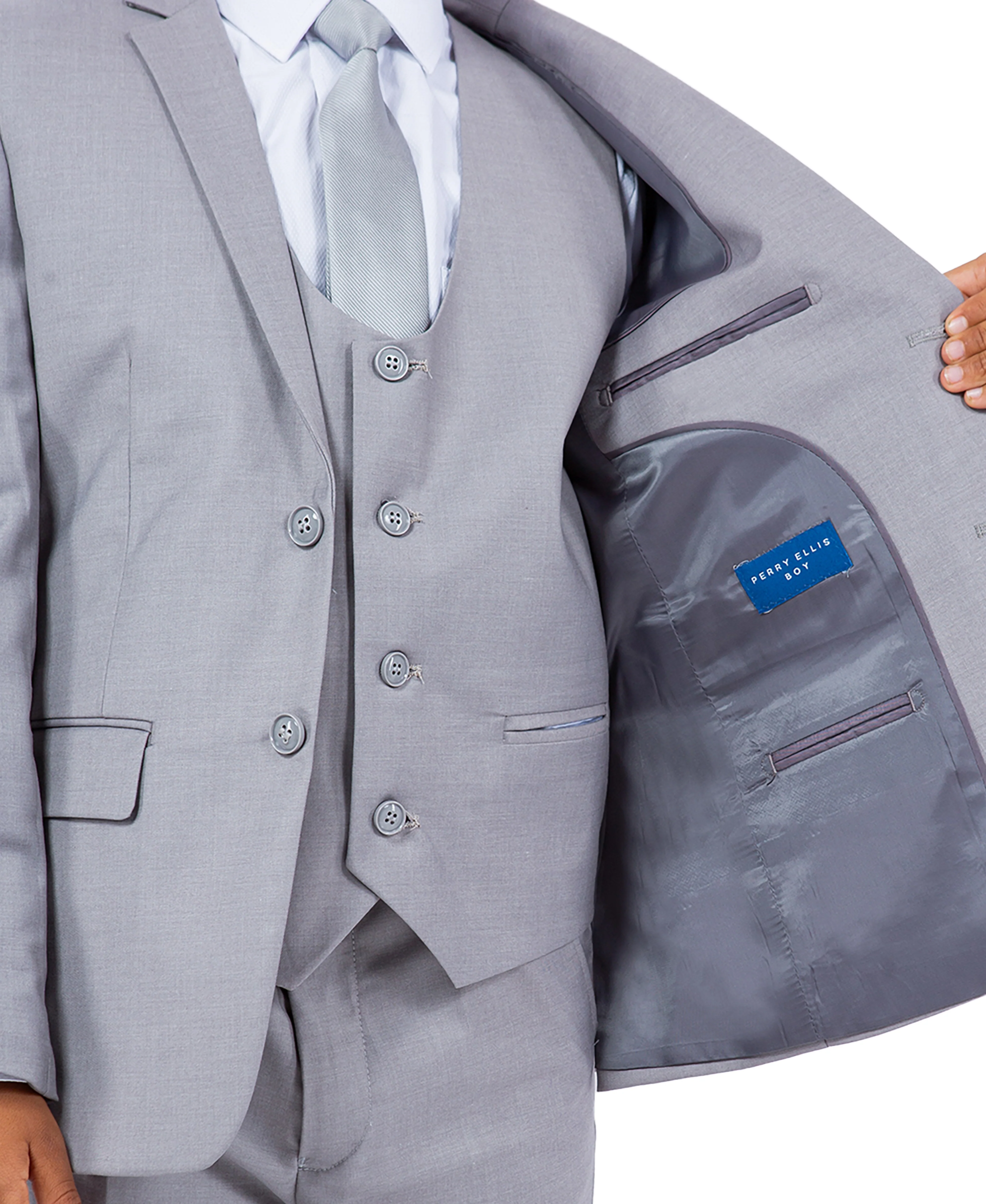 Perry Ellis Boys Suit Solid Light Grey - Image 4