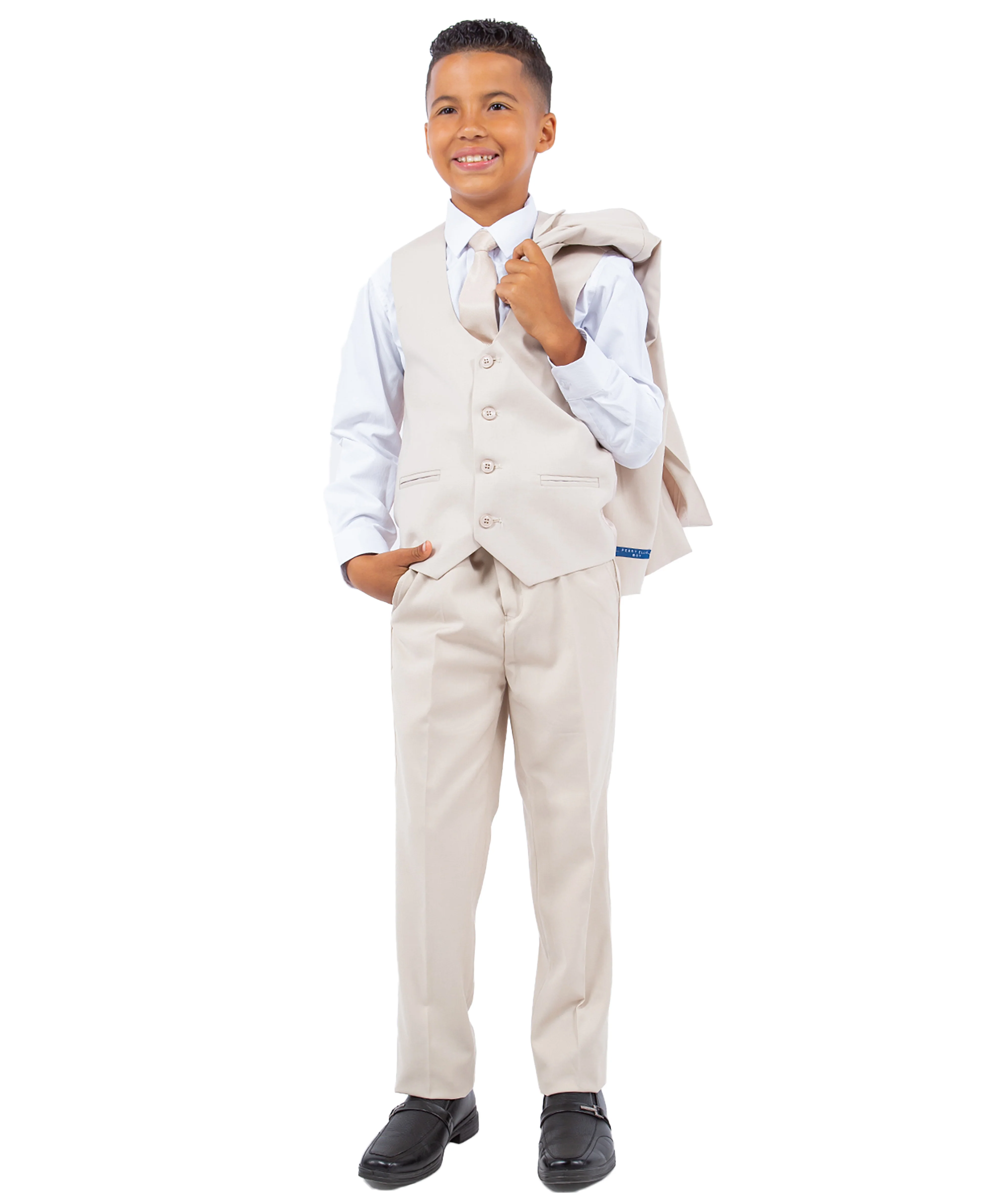 Perry Ellis Boys Suit Solid Light Tan - Image 3