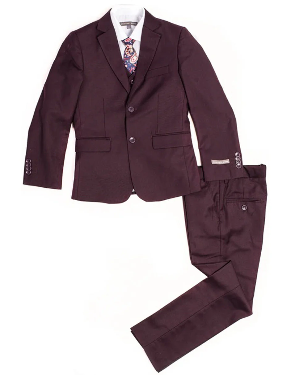 Boys Vested Basic Suit in Burgundy