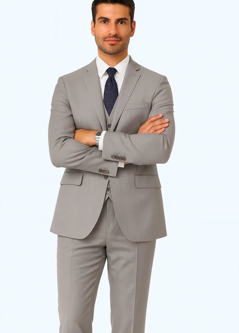 Brand: Caravelli Collezione Suit - Caravelli Suit - Caravelli italy Caravelli Men's 2 Button Light Grey Modern Fit Suits - Image 3