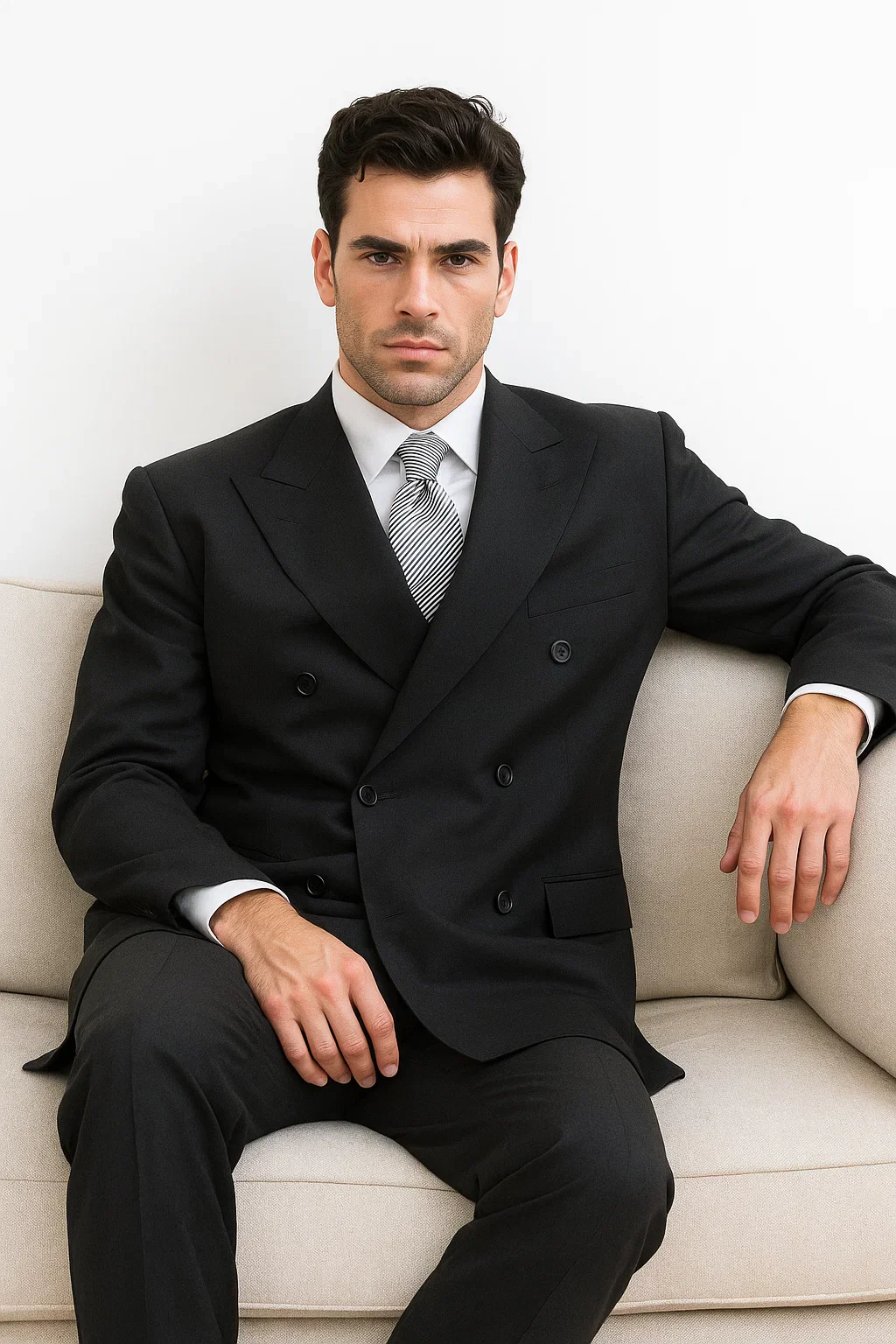 Brand New Solid Black Double Breasted Suit 100% Wool Fabric Super 150s Wide Suits Side Vent (pleated or Flat Front Pants) - Image 8