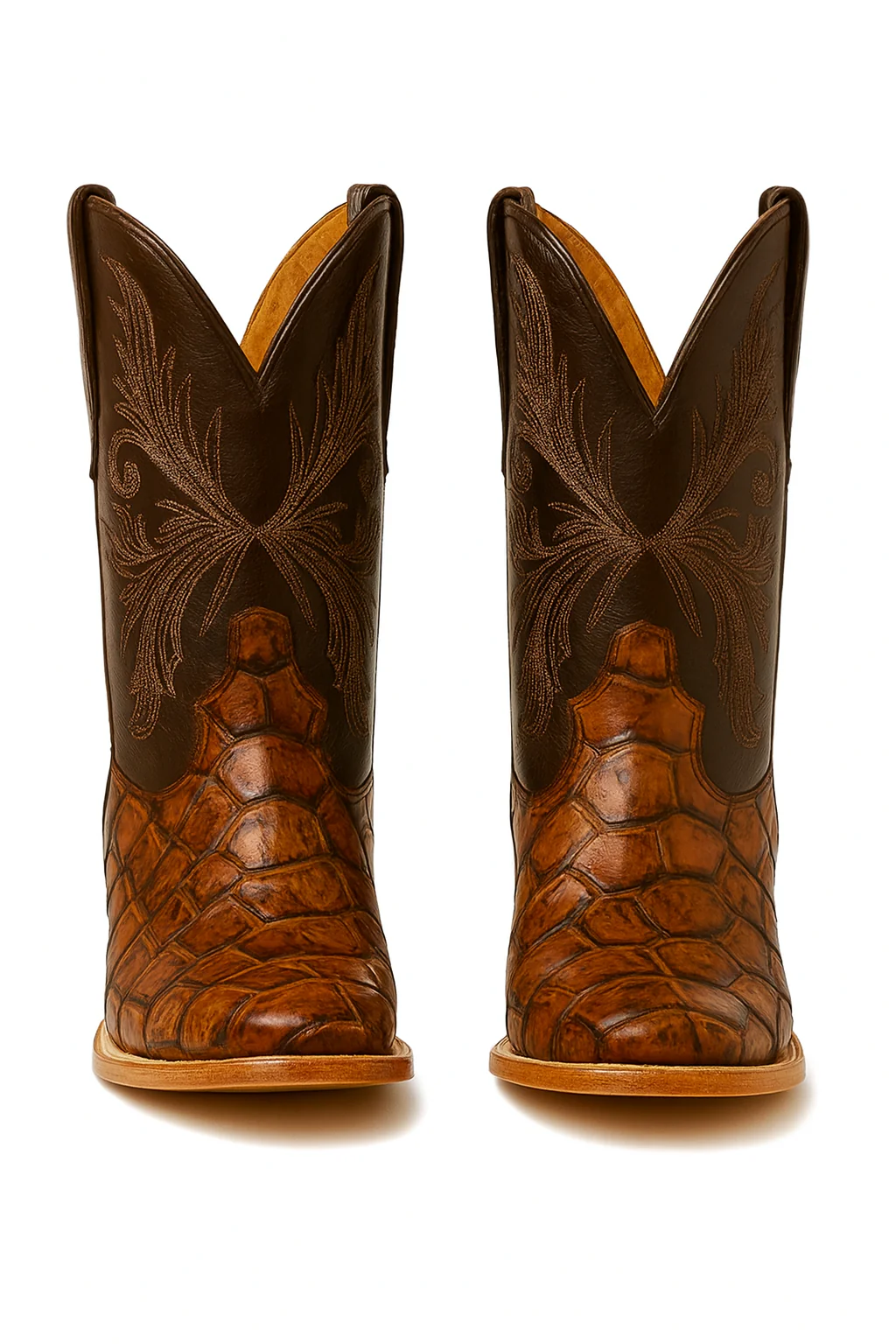Brown Pirarucu Fish Print Boots Square Toe by La Sierra Boots - Image 3