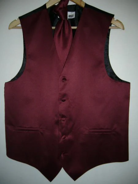 BURGANDY GROOMSMEN DRESS TUXEDO WEDDING Vest ~ Waistcoat ~ Waist coat & TIE SET Buy 10 of same color Tie For $25 Each - Men's Neck Ties - Mens Dress Tie - Trendy Mens Ties