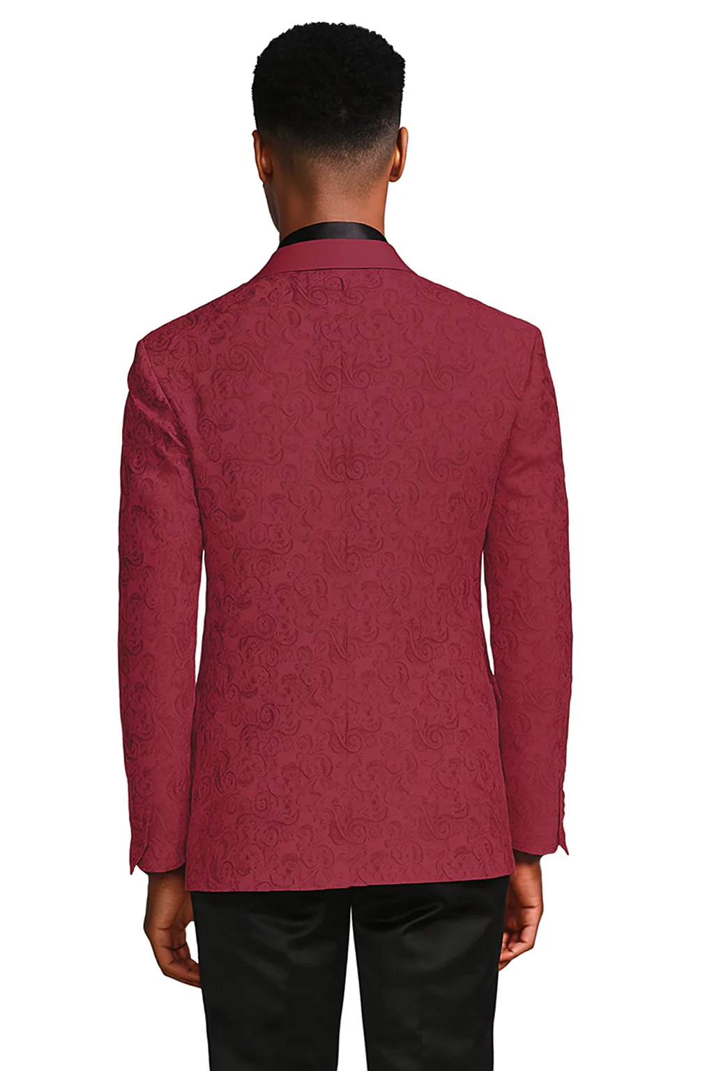 Burgundy paisley slim fit tuxedo jacket – men's wedding & prom blazer with satin shawl lapel - Image 5