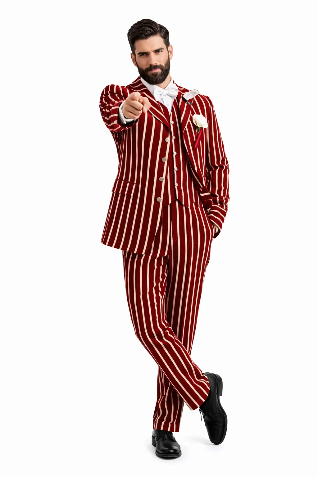 Burgundy Pinstripe Suit - Mens 1920s Gangster Pinstripe Suit - Chalk Pinstripe - Image 6