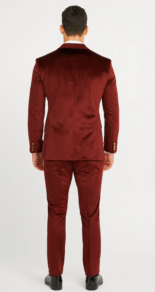 Burgundy Velvet Double Breasted Suits - Velvet Pants - Slim Fit Suit - Image 2