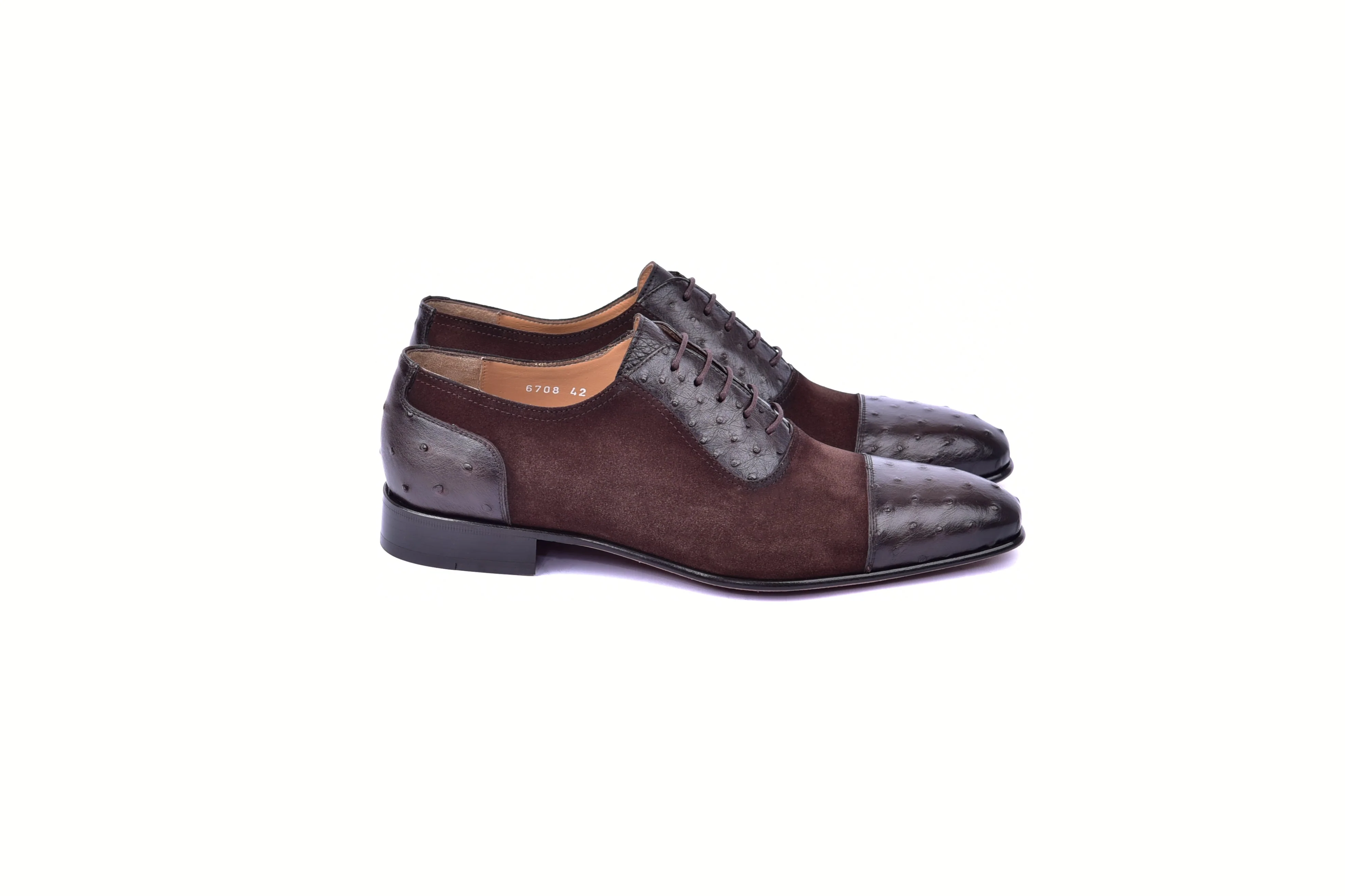 C00014-6708 Cap toe Ostrich-Brown Suede - Image 2