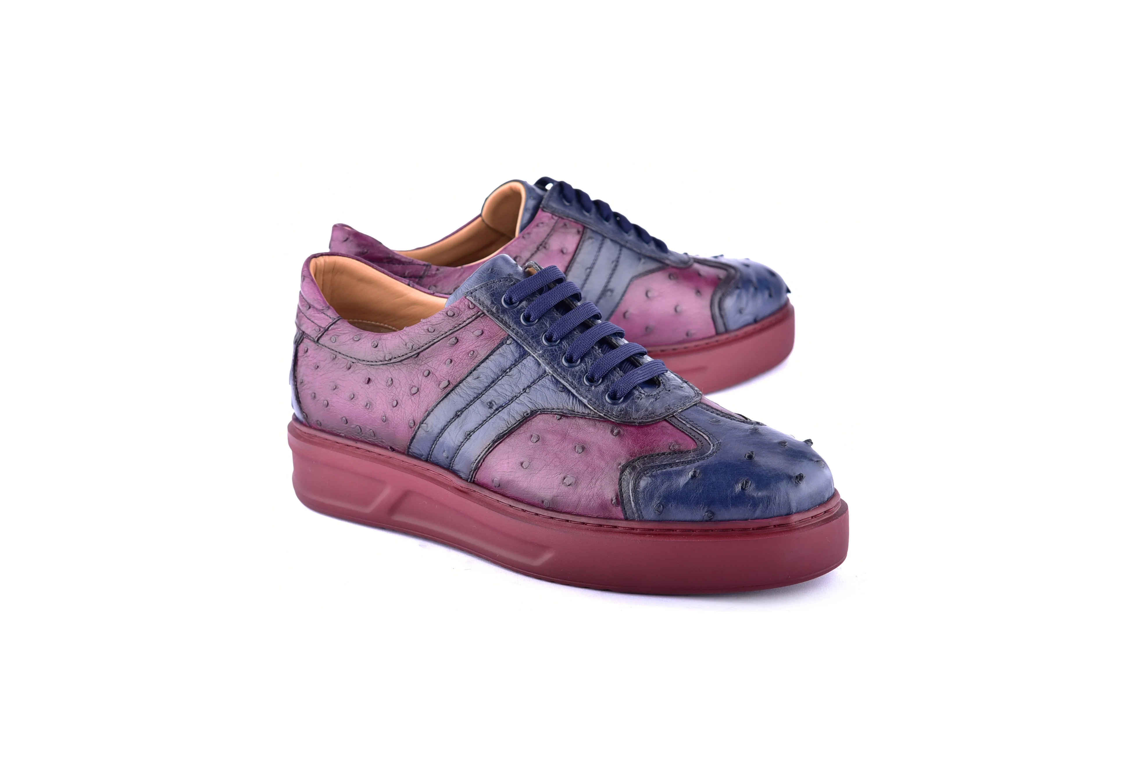 C0013021-6988 Full Ostrich Sneaker- Navy-Burgundy