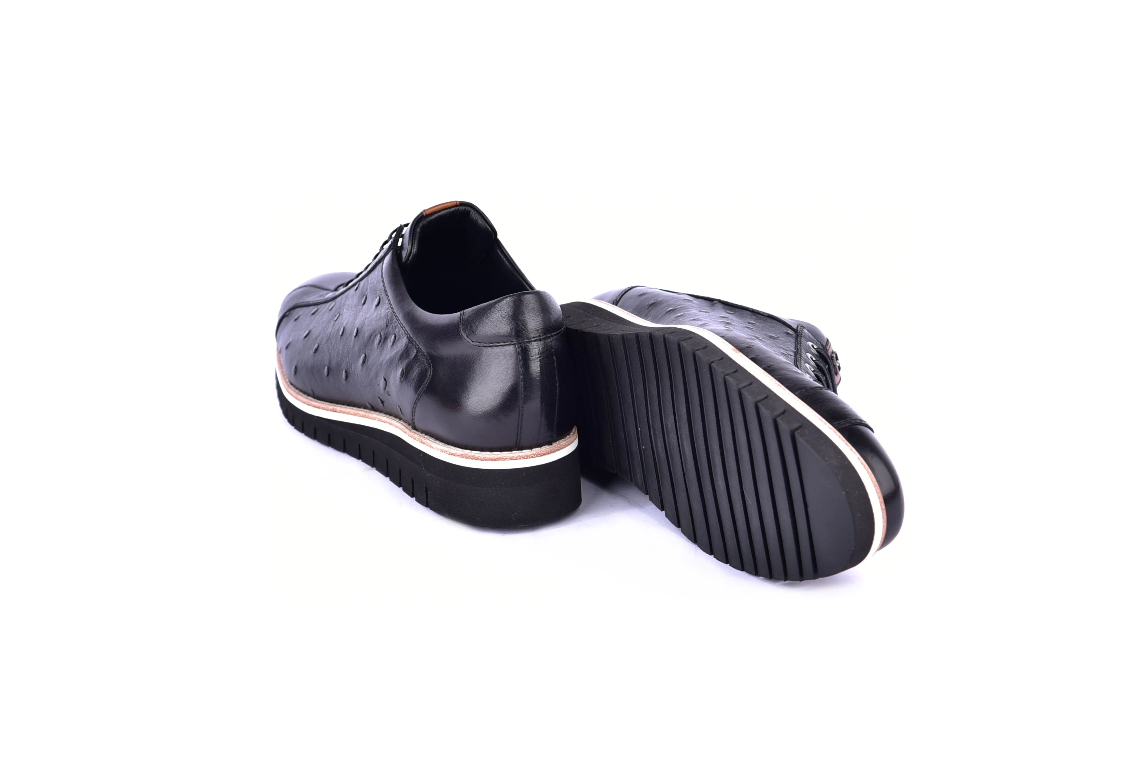 C211-4005-OSt Genuine Ostrich Sneaker-Black - Image 3