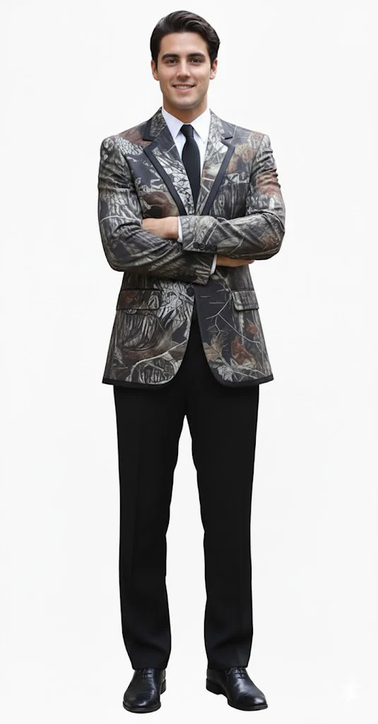 Camouflage Tuxedos with Black Pants and Black Tie - Image 4