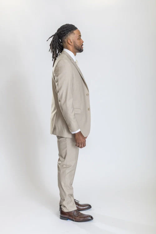 Caravelli Suit - Designer Caravelli Jacket and Pants in Color Solid Beige - Image 2