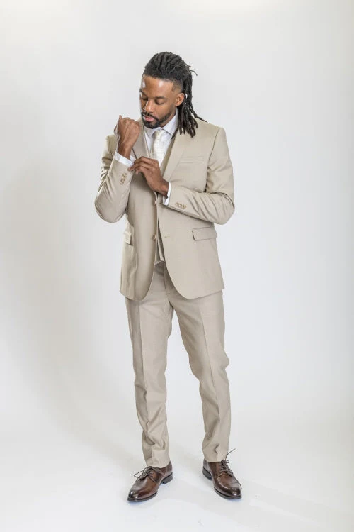 Caravelli Suit - Designer Caravelli Jacket and Pants in Color Solid Beige - Image 3