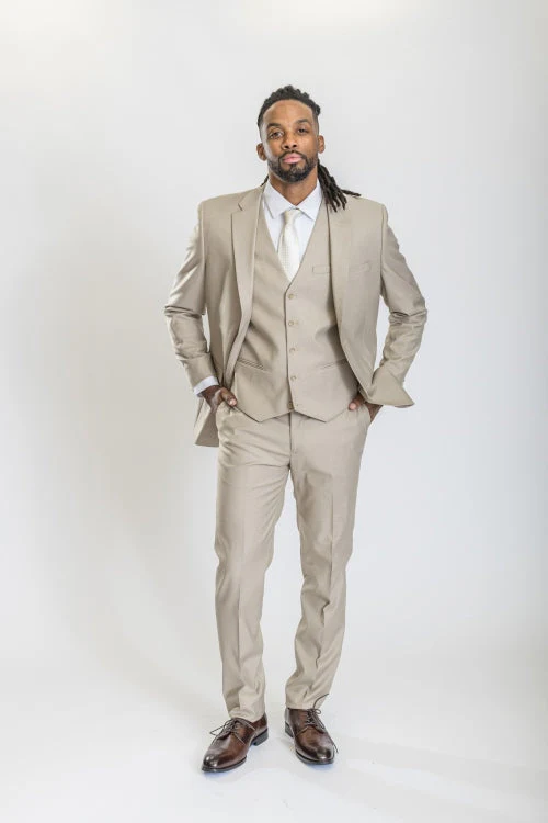 Caravelli Suit - Designer Caravelli Jacket and Pants in Color Solid Beige - Image 4