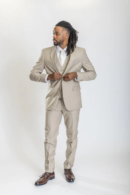 Caravelli Suit - Designer Caravelli Jacket and Pants in Color Solid Beige - Image 5