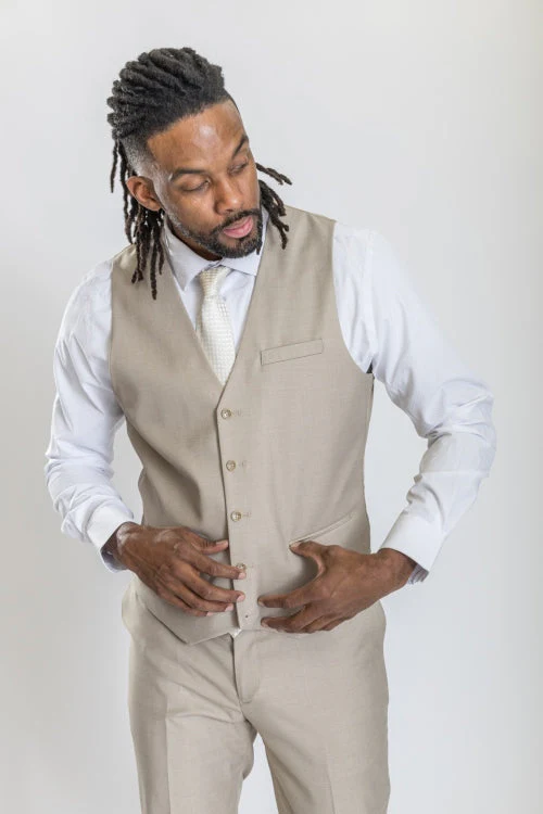 Caravelli Suit - Designer Caravelli Jacket and Pants in Color Solid Beige - Image 6